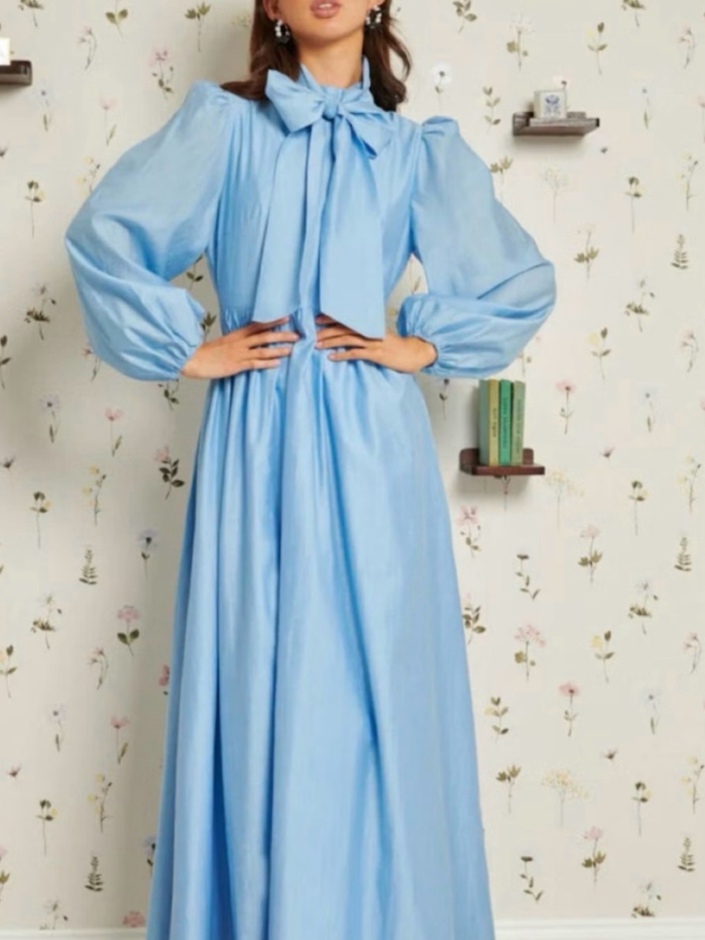 Sister Jane Powder Blue Bow-Tie Puff Sleeve Maxi Dress